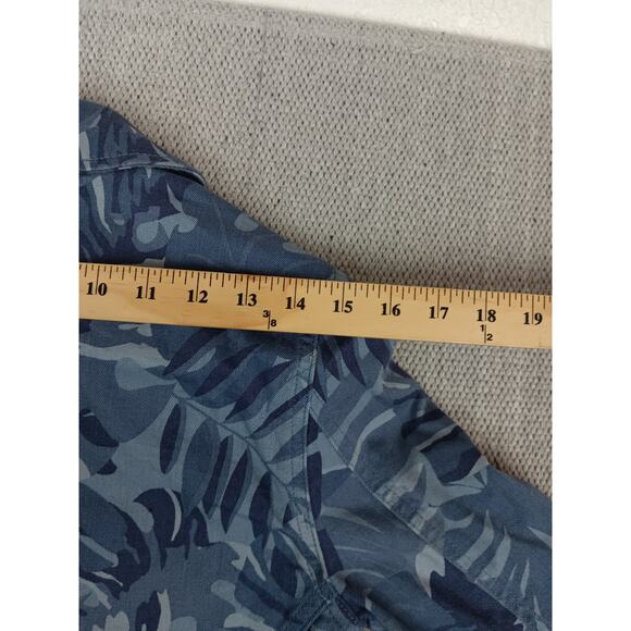 Chico's Button Up Denim Jacket Womens 0 US 4/6 Blue Floral Camo Tropical Boho - Picture 10 of 14